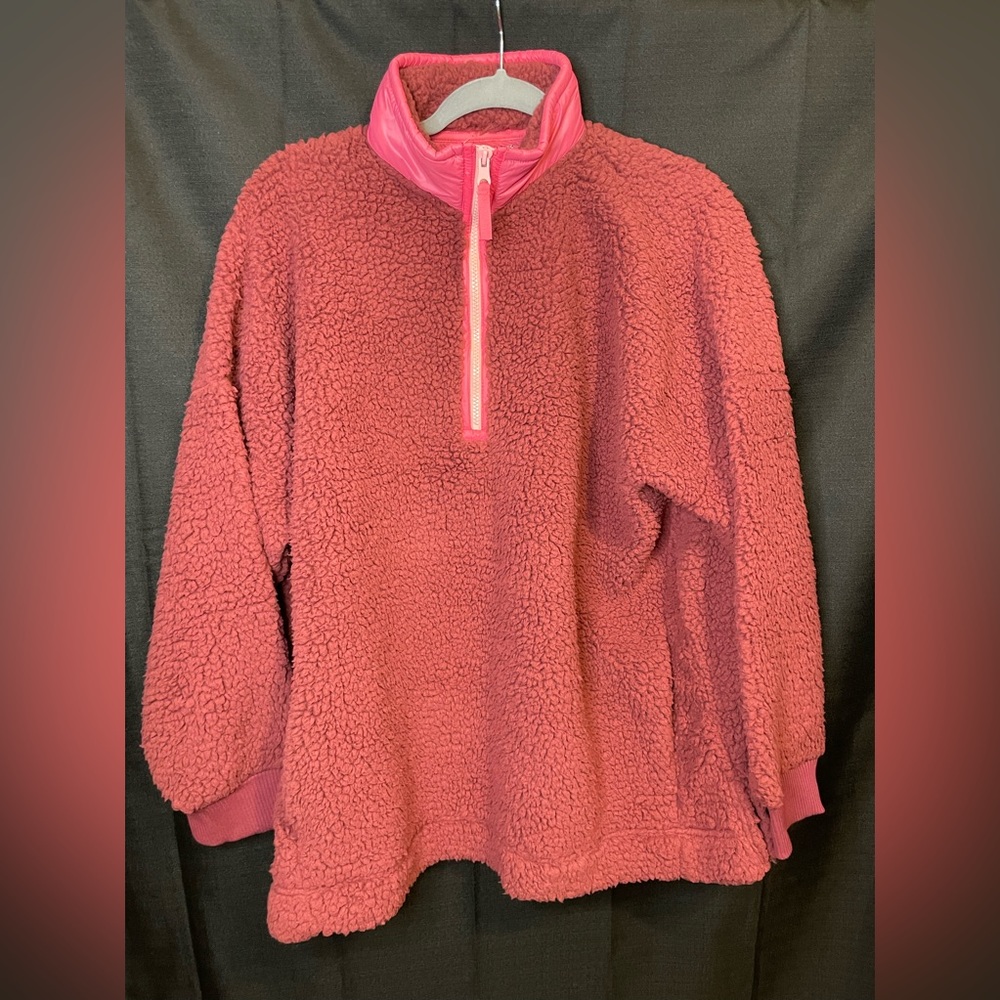 NWOT Aerie Dream Sherpa Quarter Zip Sweatshirt - Brick Stone - Size Large - Picture 4 of 15